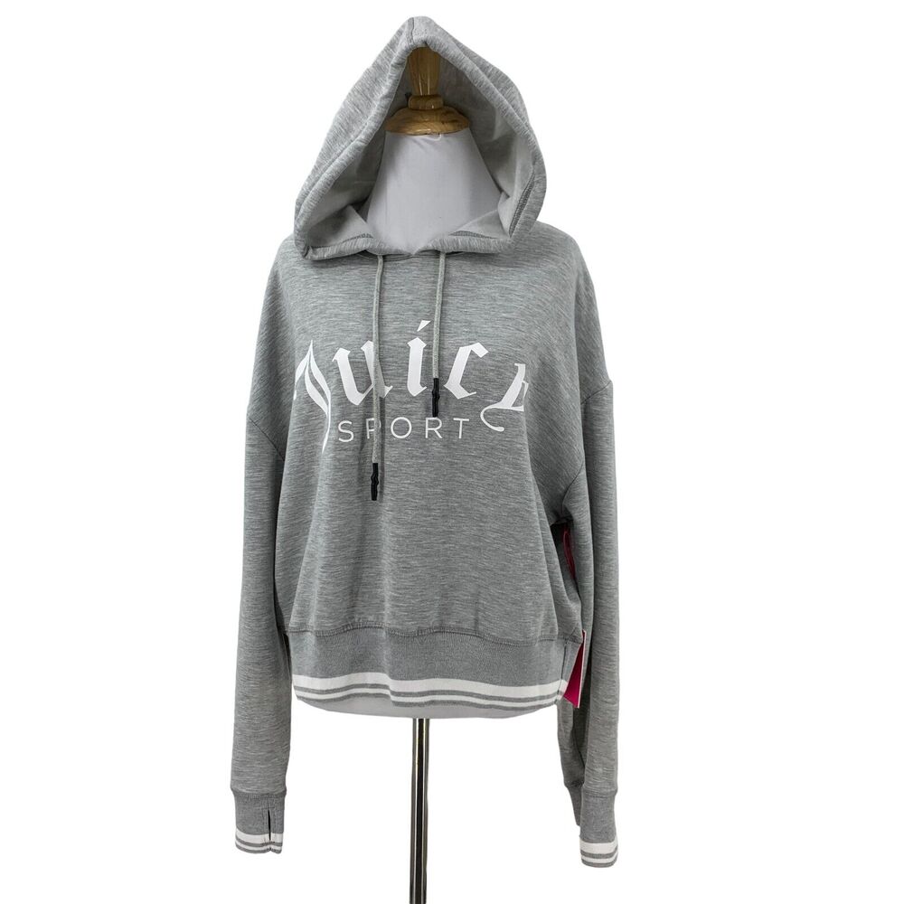 Juicy Couture Sport Hoodie Womens M Medium Gray Thumbholes Spellout Sweatshirt